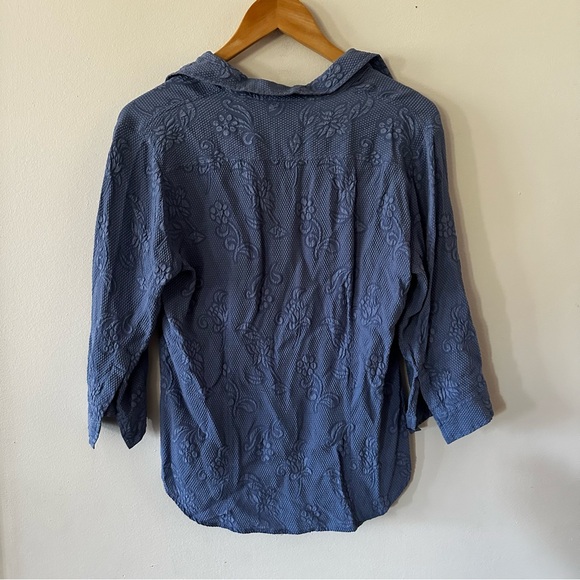 Vintage 90s y2k 100% silk Anne Carson blue textured button up blouse (binW4) - Picture 5 of 6
